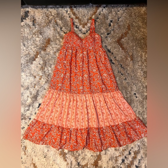 band of the free Dresses & Skirts - Orange Midi Sundress with Spaghetti Straps and V-Neck